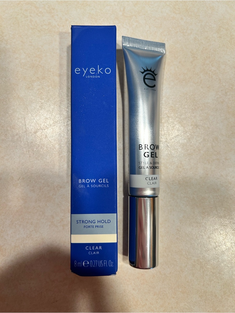 Eyeko Clear Brow Gel in Blue & Silver Packaging